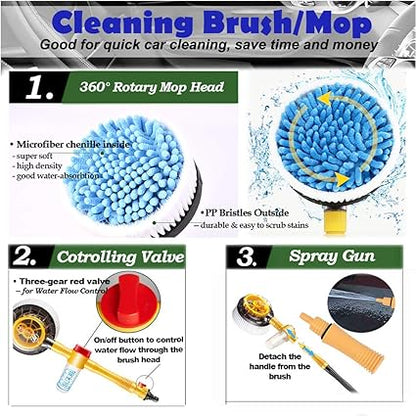 Car Wash Brush, Car Cleaning Kit, 360° Spin Car Mop