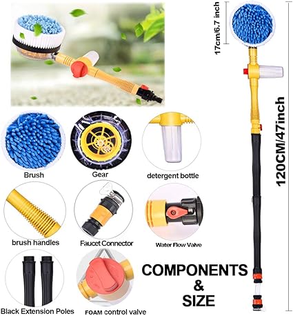 Car Wash Brush, Car Cleaning Kit, 360° Spin Car Mop